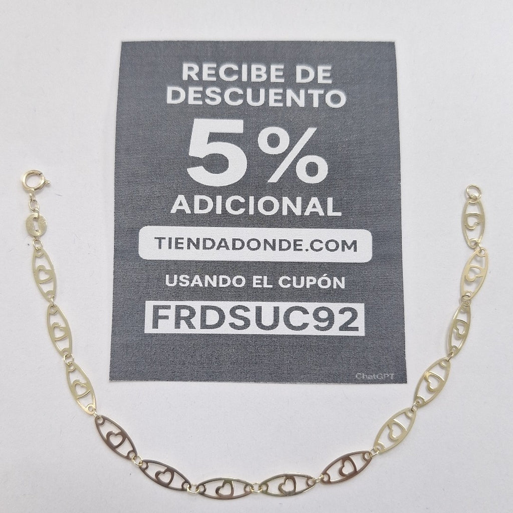 PULSERA TEJIDO ESPECIAL CON CORAZON 14K 18 CM 1.3 GR (NUEVO)