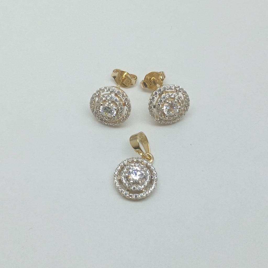 BROQUELES MEDIO ADEREZO BROQUELES Y DIJE C CIRCONIAS 14K 4.1 GR (NUEVO)