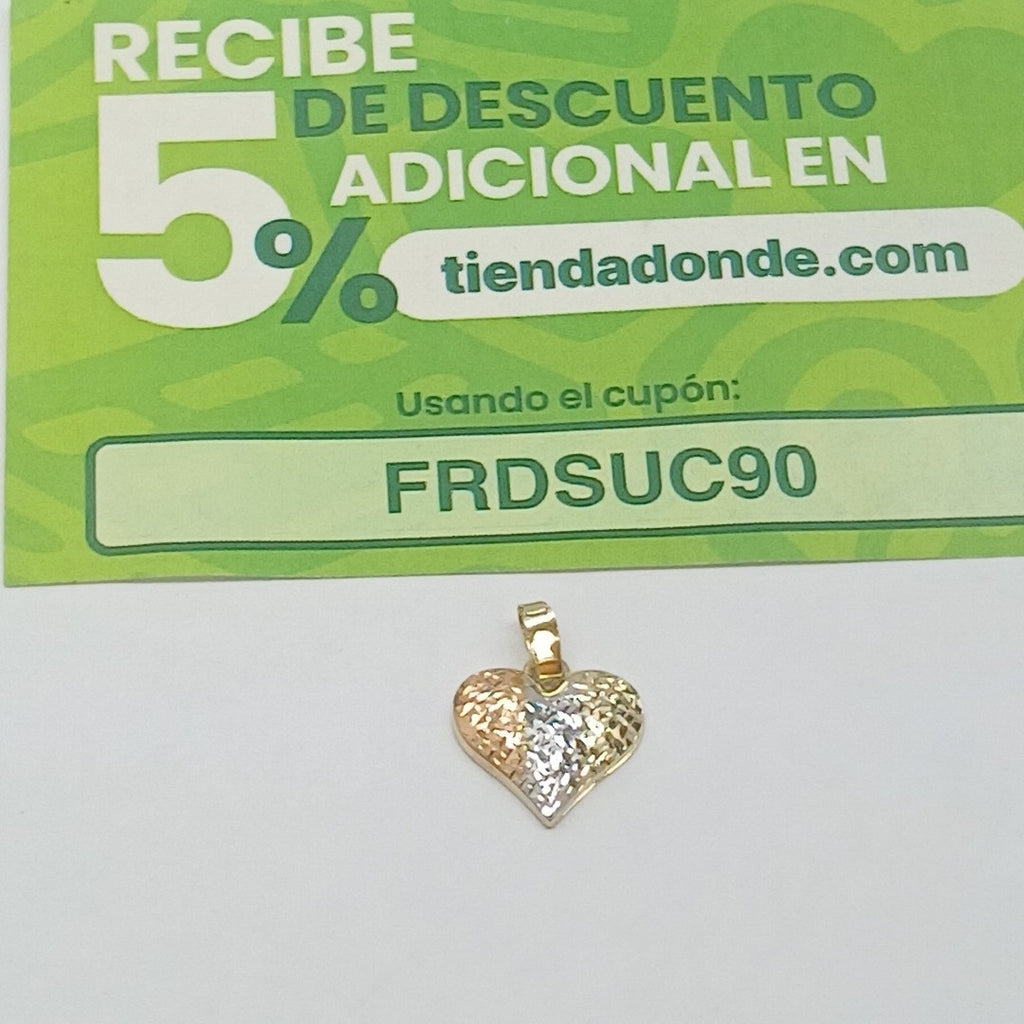 DIJE TEJIDO CORAZON LABRADO COMBINADO 14K 1.2 GR (NUEVO)