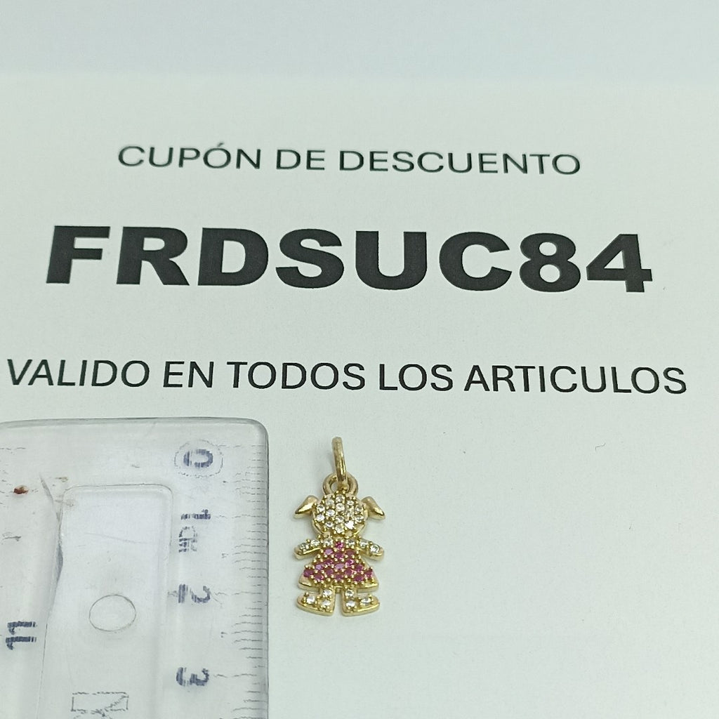 DIJE NIÑA CON CIRCONIAS Y PIEDRAS DE COLOR 10K 1.1 GR (NUEVO)