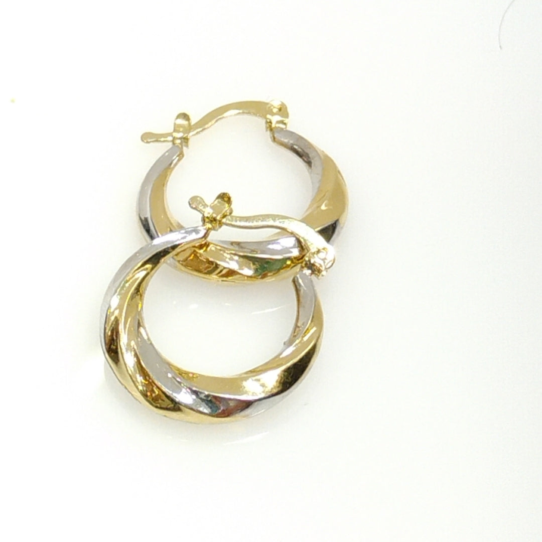 ARETES TEJIDO ARRACADA TRENZADA COMBINADA 14K 1.9 GR (NUEVO)