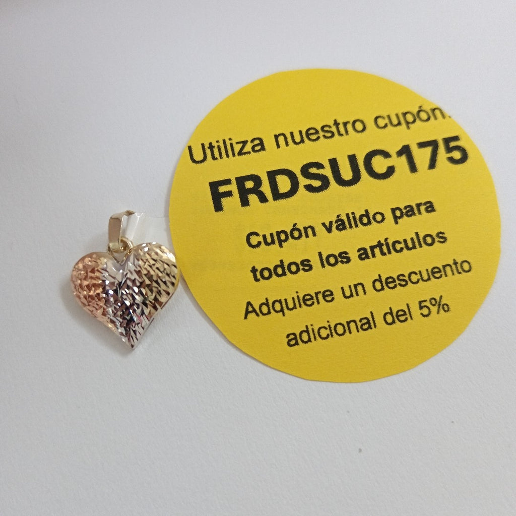 DIJE TEJIDO CORAZON LABRADO COMBINADO 14K 1.3 GR (NUEVO)