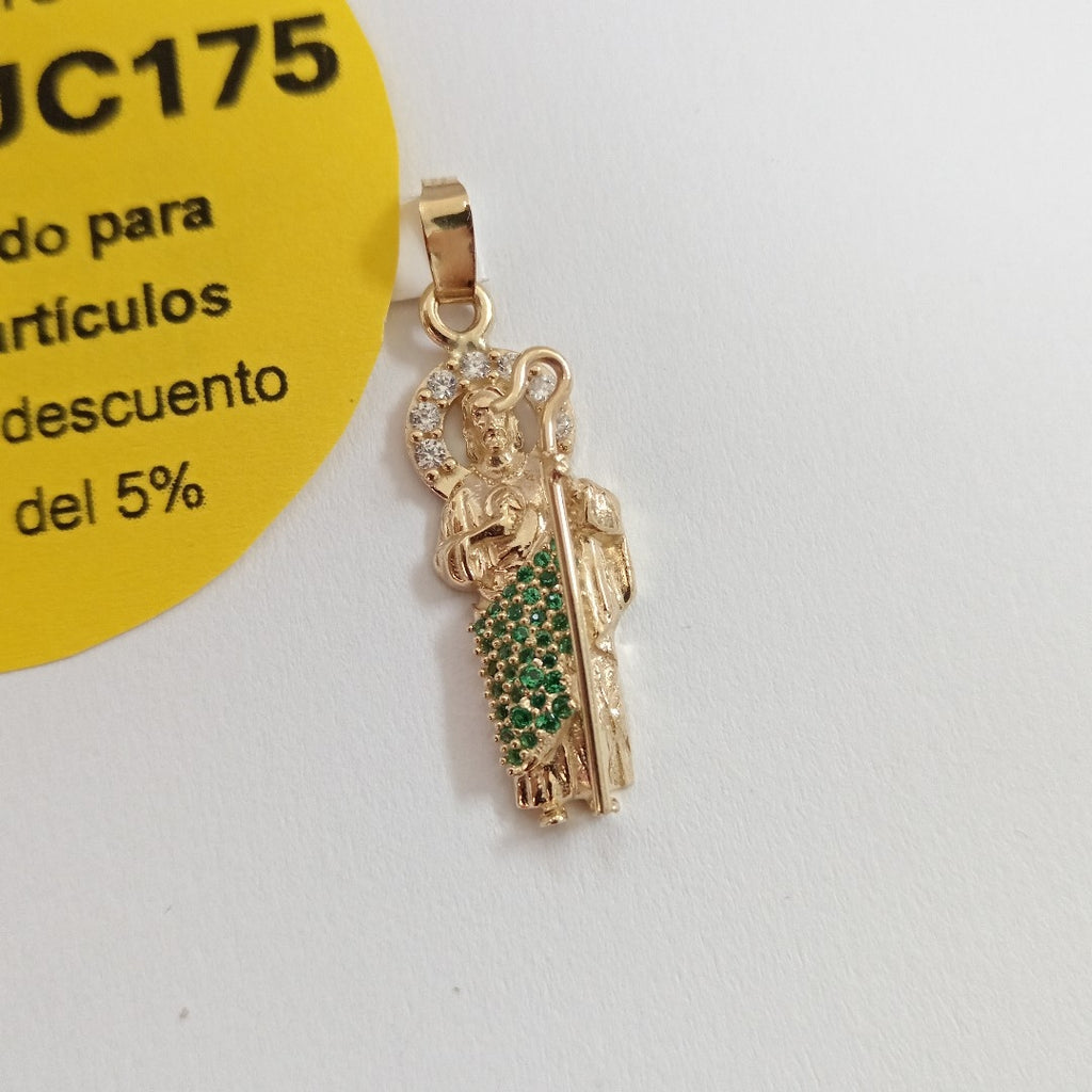 DIJE SAN JUDAS CON PIEDRAS DE COLOR 14K 1.7 GR (NUEVO)