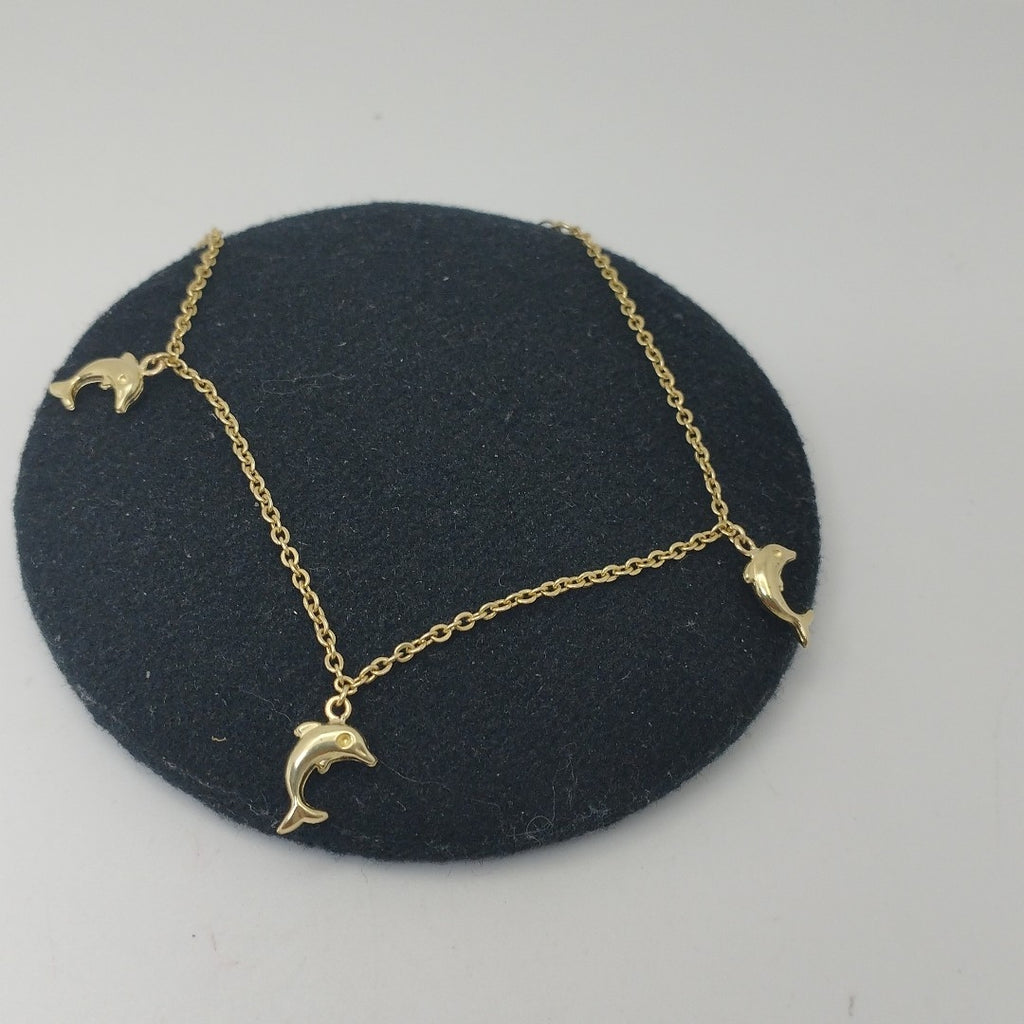 PULSERA ESPECIAL CON DIJES DELFINES 10K 18 CM 2 GR (NUEVO)
