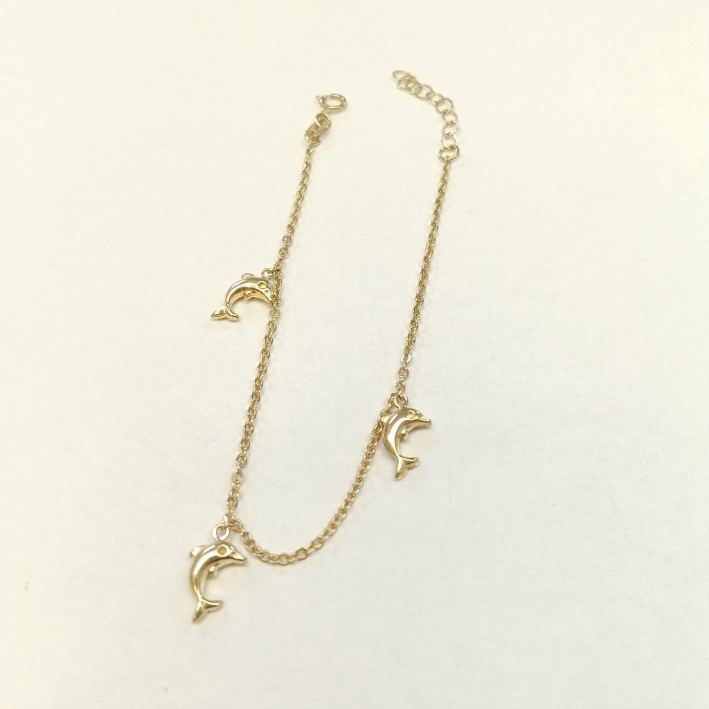 PULSERA ESPECIAL CON DIJES DELFINES 10K 18 CM 2 GR (NUEVO)
