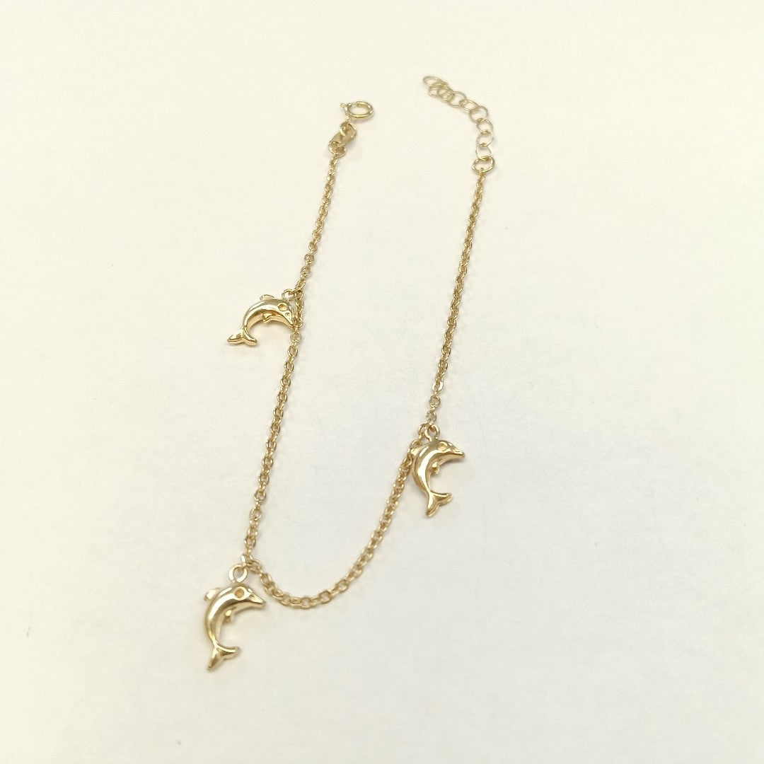 PULSERA ESPECIAL CON DIJES DELFINES 10K 18 CM 2 GR (NUEVO)