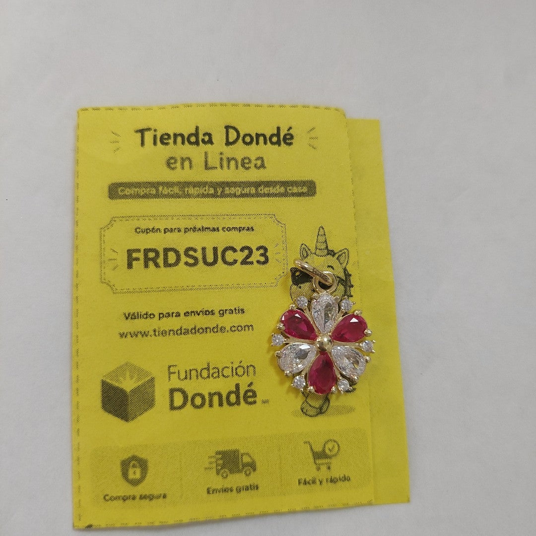DIJE FLOR CIRCONIAS Y PIEDRAS DE COLOR 14K 2.5 GR (NUEVO)