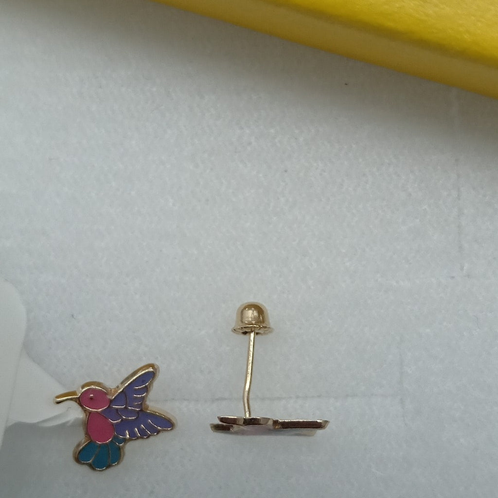 BROQUELES BROQUEL FIG COLIBRI ESMALTE ROSA 14K 0.2138 GR (NUEVO)