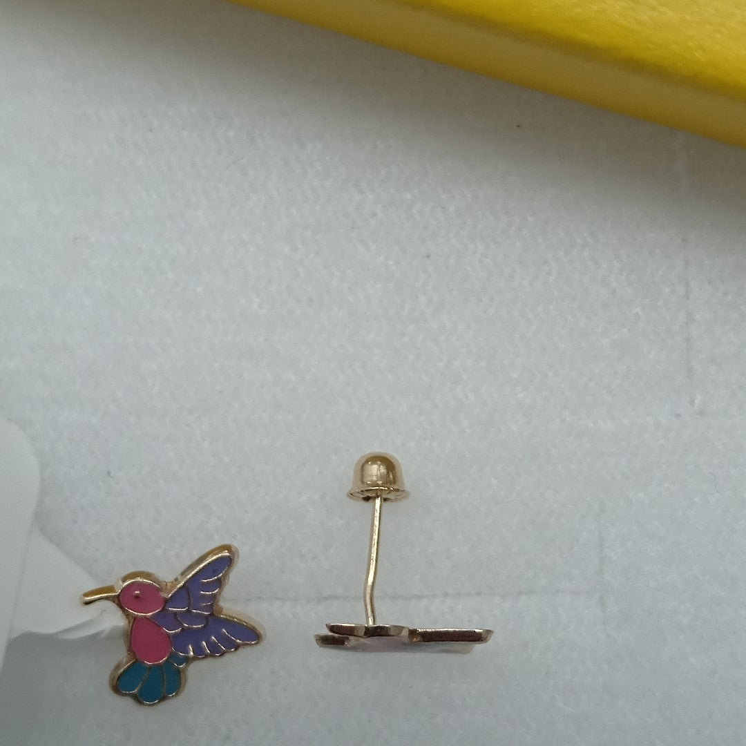BROQUELES BROQUEL FIG COLIBRI ESMALTE ROSA 14K 0.2138 GR (NUEVO)