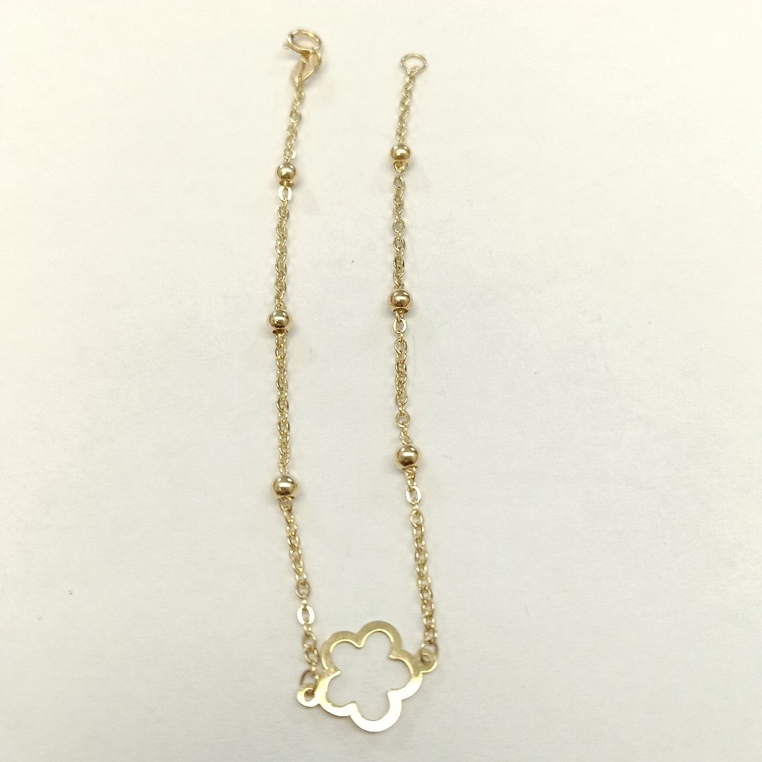 PULSERA TEJIDO ESPECIAL CON FLOR 14K 18 CM 1.6 GR (NUEVO)
