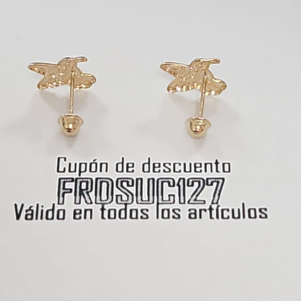 BROQUELES BROQUEL FIG COLIBRI ESMALTE VERDE 14K 0.2138 GR (NUEVO)