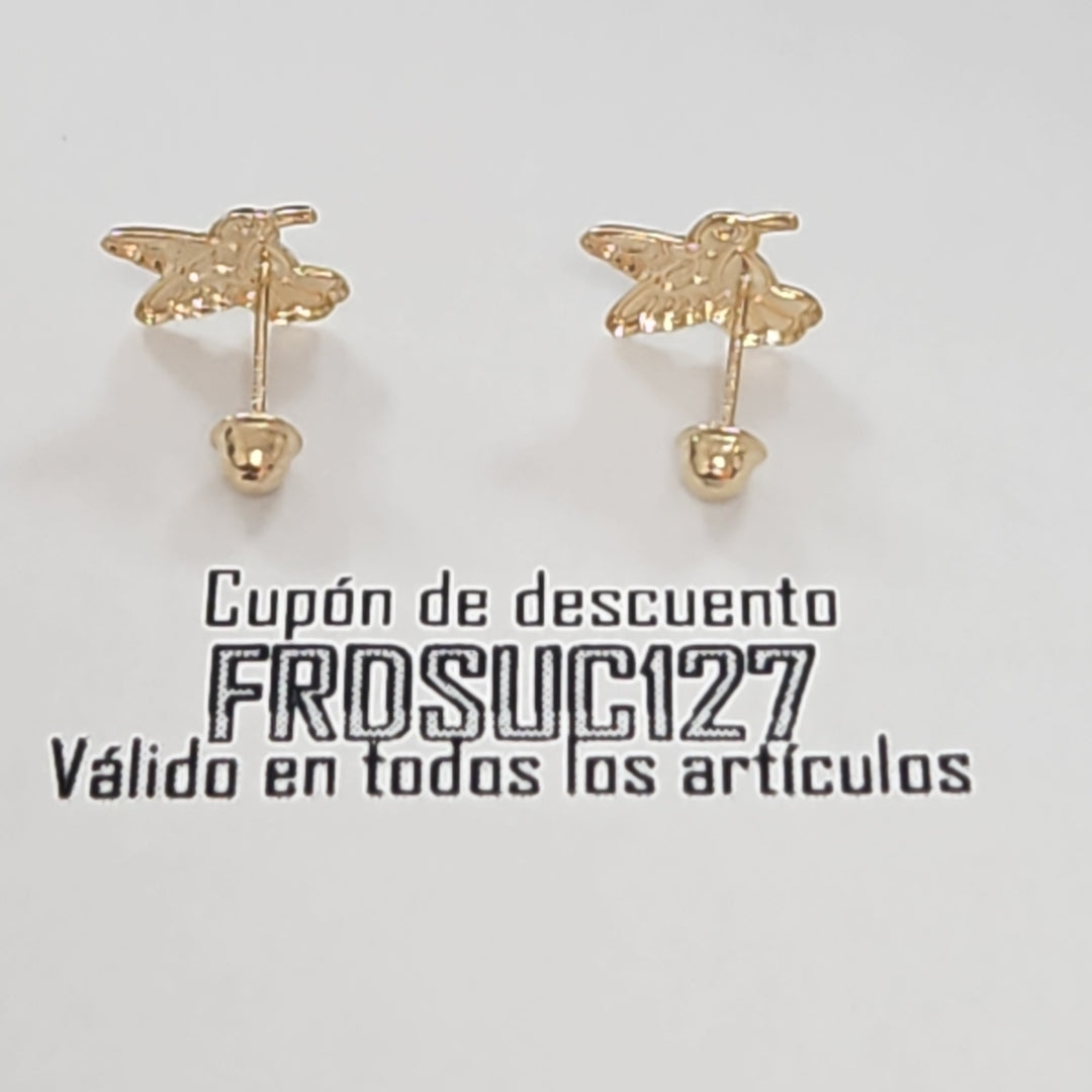 BROQUELES BROQUEL FIG COLIBRI ESMALTE VERDE 14K 0.2138 GR (NUEVO)