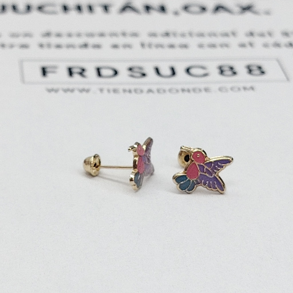 BROQUELES BROQUEL FIG COLIBRI ESMALTE ROSA 14K 0.2138 GR (NUEVO)