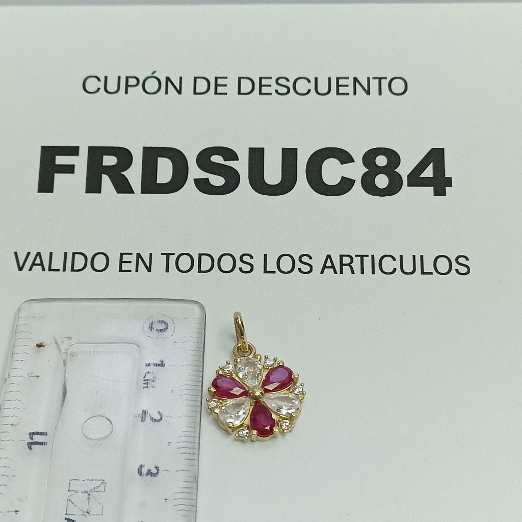 DIJE FLOR CIRCONIAS Y PIEDRAS DE COLOR 14K 2.8 GR (NUEVO)