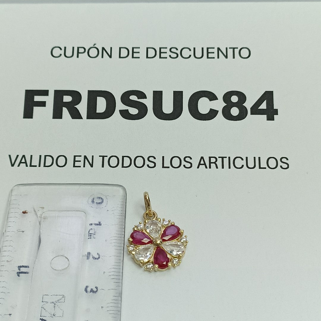 DIJE FLOR CIRCONIAS Y PIEDRAS DE COLOR 14K 2.8 GR (NUEVO)