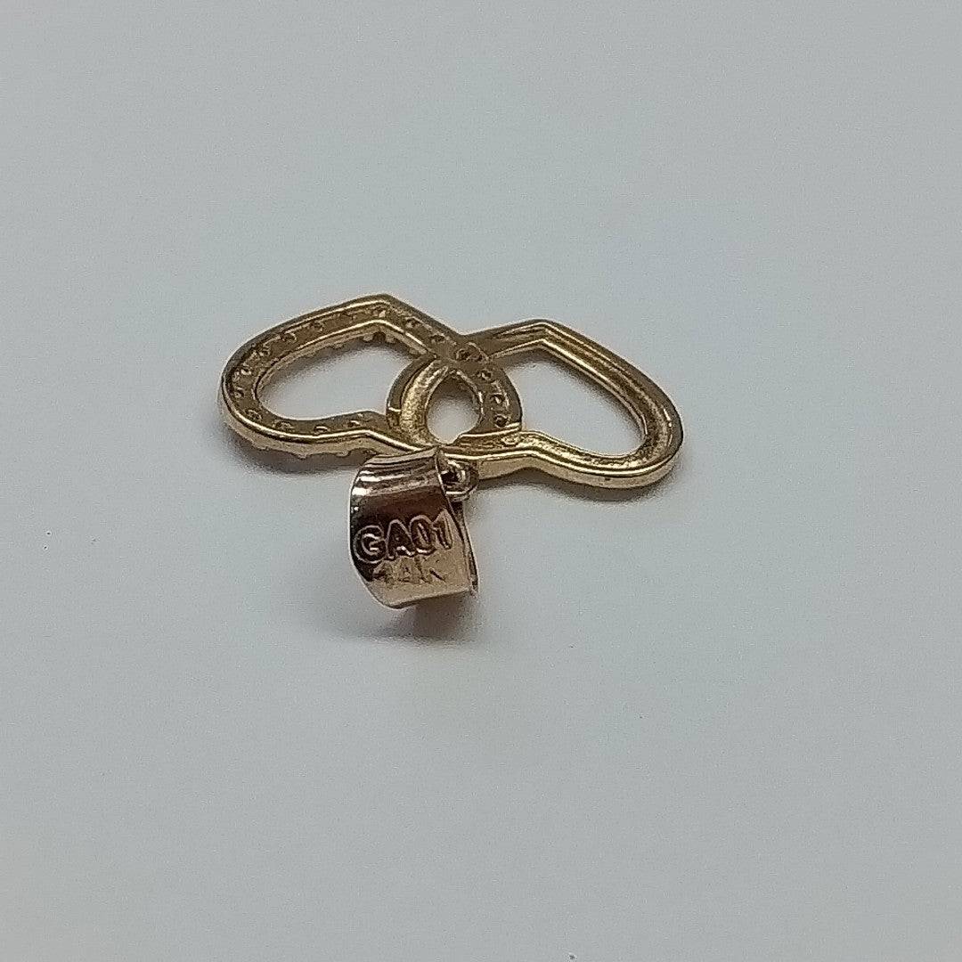 DIJE DOS CORAZONES UNIDOS C CIRCONIAS 14K 0.8 GR (NUEVO)