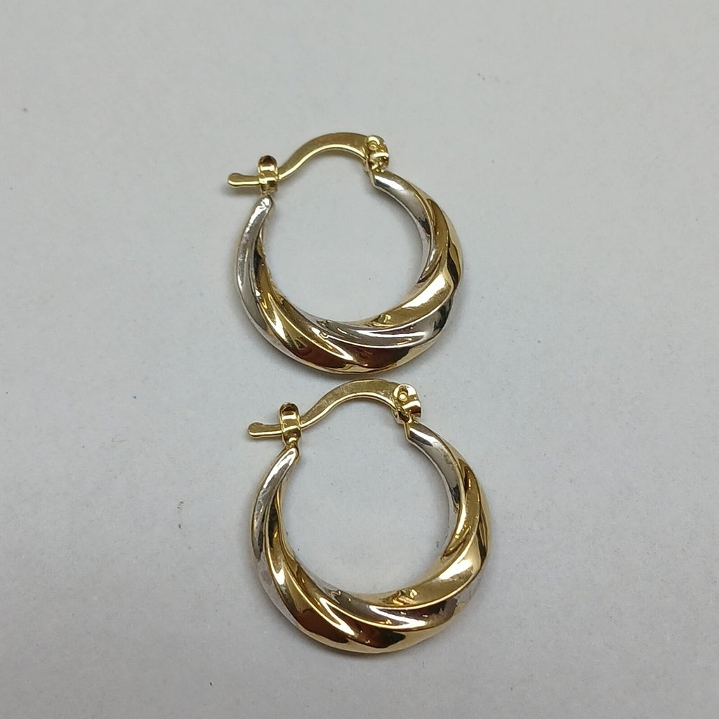 ARETES TEJIDO ARRACADA TRENZADA COMBINADA 14K 1.8 GR (NUEVO)