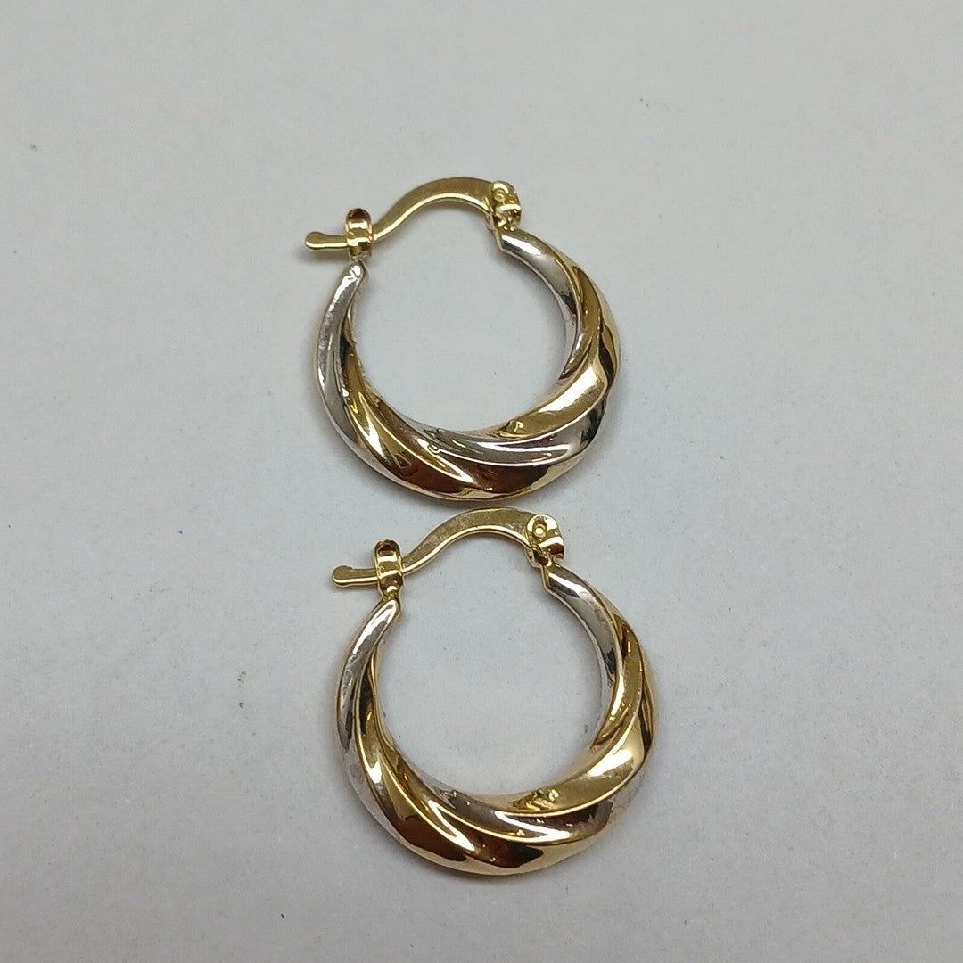 ARETES TEJIDO ARRACADA TRENZADA COMBINADA 14K 1.8 GR (NUEVO)