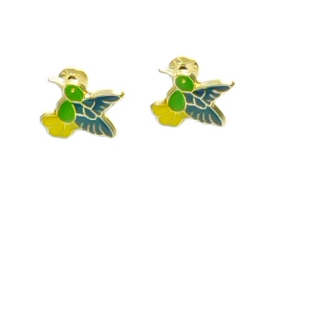 BROQUELES BROQUEL FIG COLIBRI ESMALTE VERDE 14K 0.2138 GR (NUEVO)