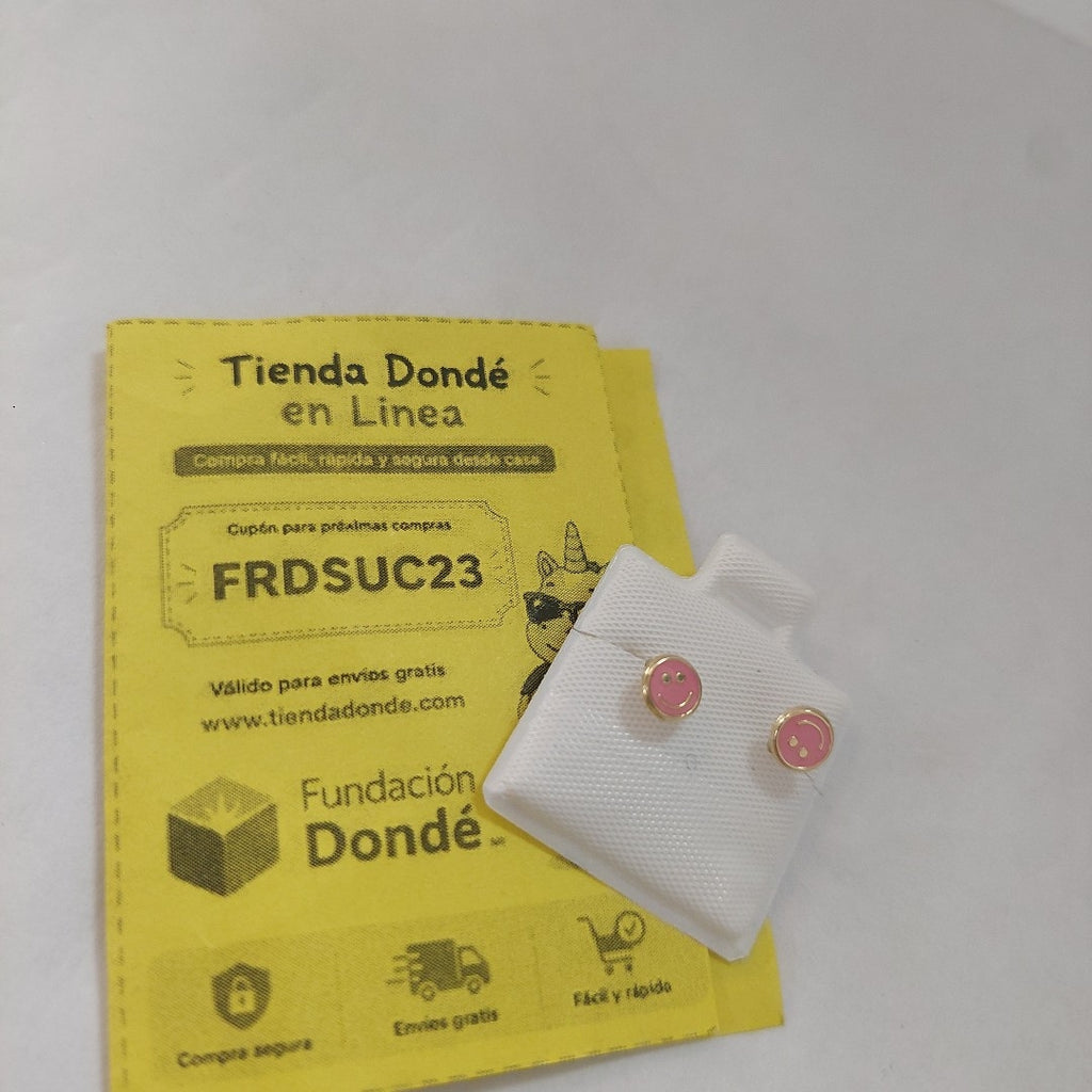 BROQUELES BROQUEL FIG SONRISA ESMALTE ROSA 14K 0.1696 GR (NUEVO)