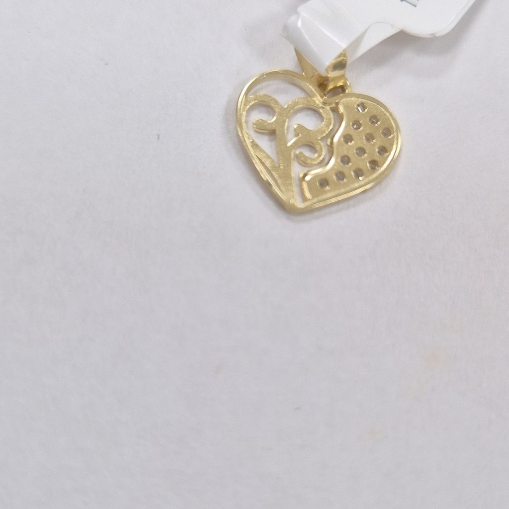 DIJE TEJIDO CORAZON CON CIRCONIAS Y ARBOL DE LA VIDA 14K 0.8 GR (NUEVO)