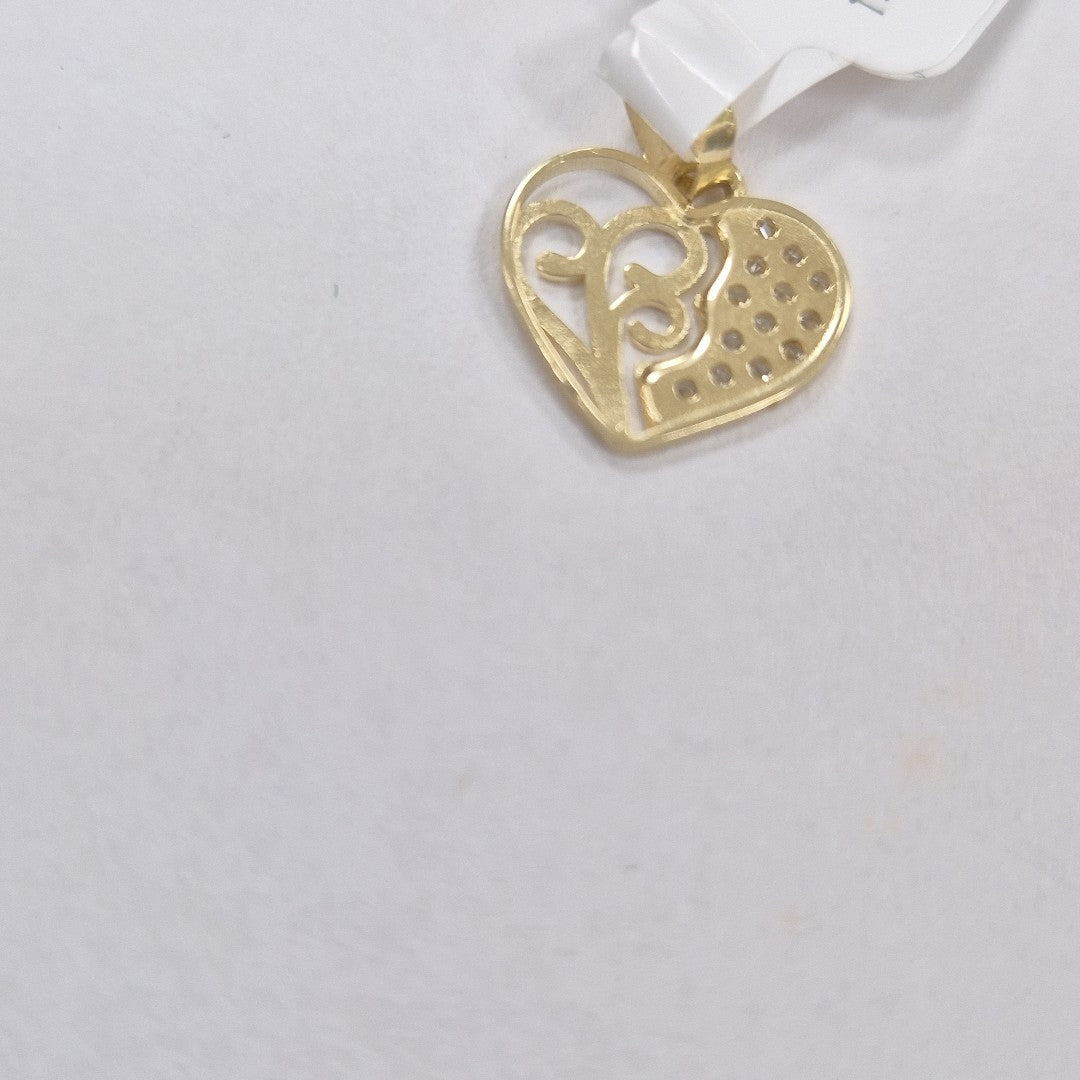 DIJE TEJIDO CORAZON CON CIRCONIAS Y ARBOL DE LA VIDA 14K 0.8 GR (NUEVO)