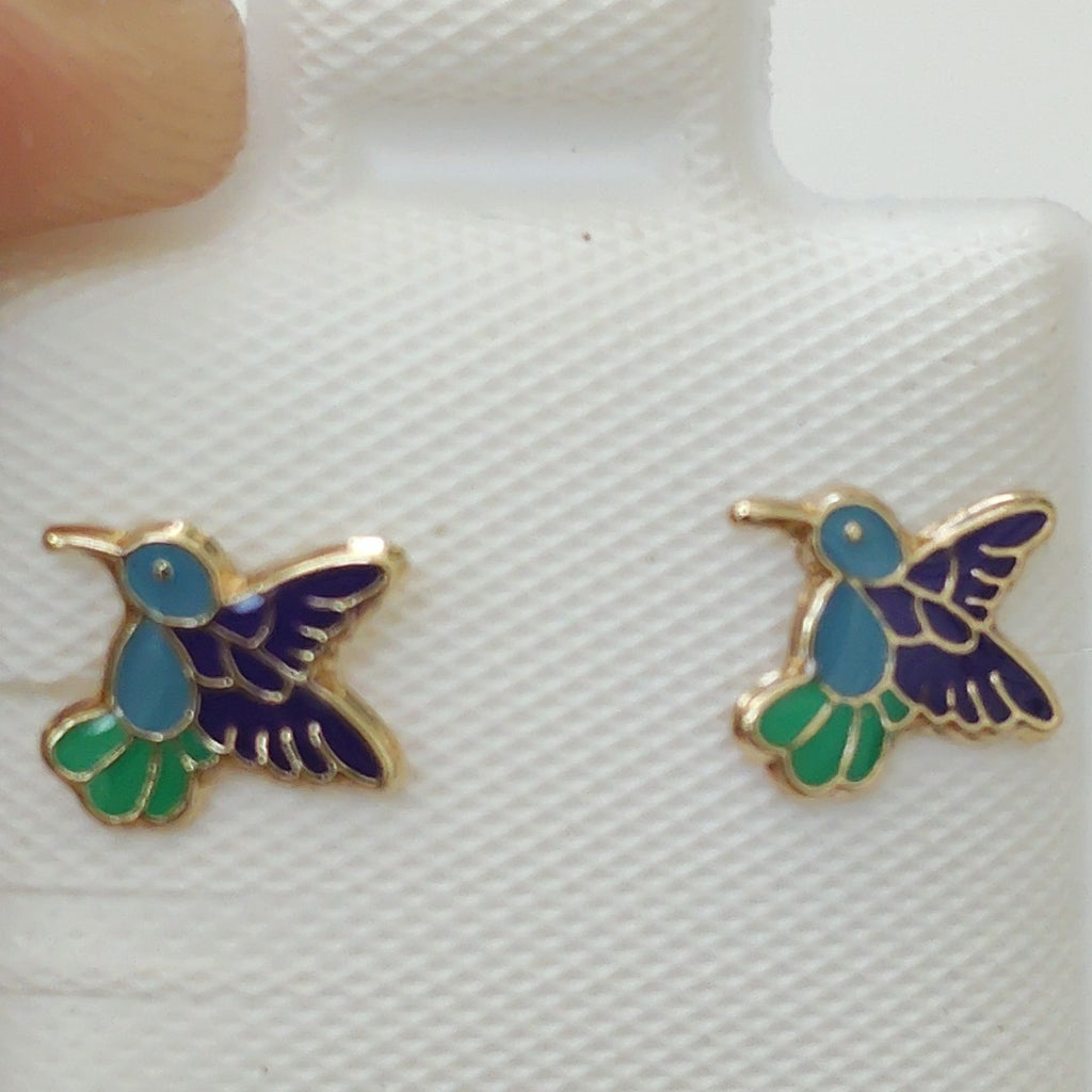 BROQUELES BROQUEL FIG COLIBRI ESMALTE AZUL 14K 0.2138 GR (NUEVO)