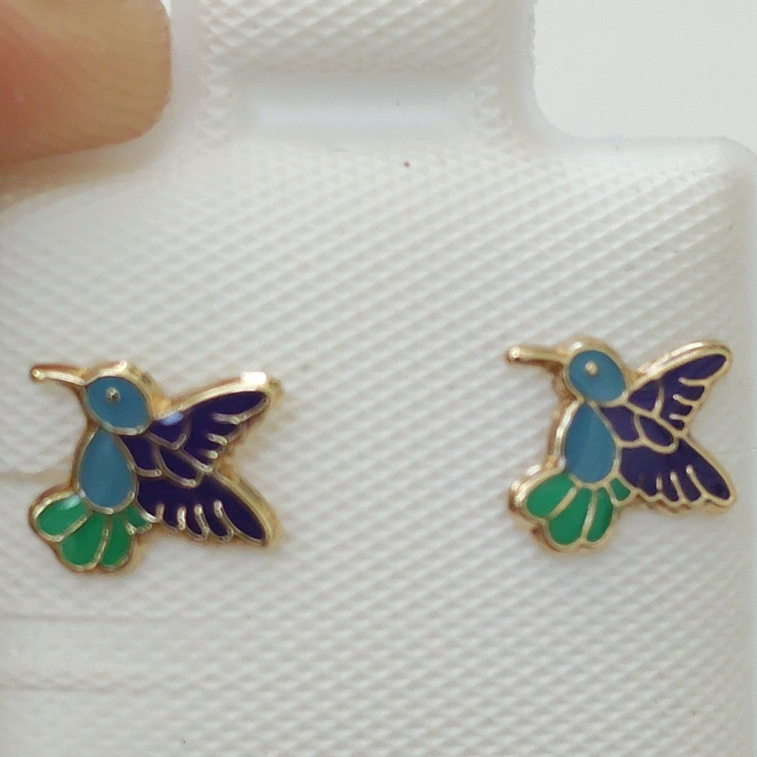 BROQUELES BROQUEL FIG COLIBRI ESMALTE AZUL 14K 0.2138 GR (NUEVO)