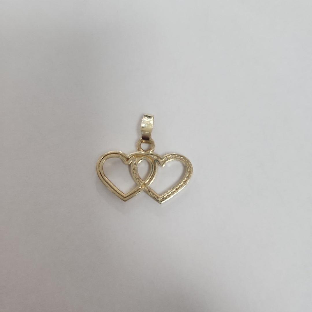 DIJE TEJIDO DOS CORAZONES CON CIRCONIAS 14K 1.4 GR (NUEVO)