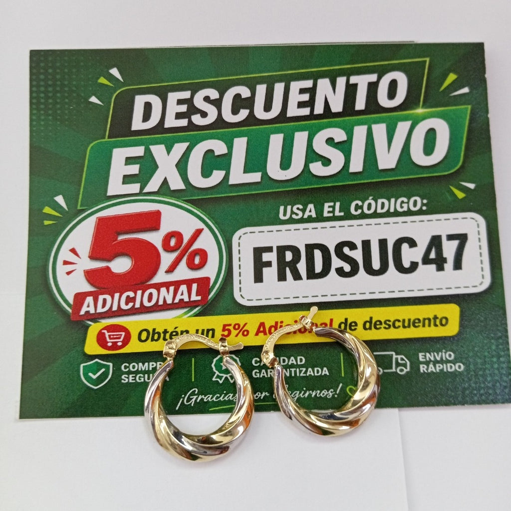 ARETES TEJIDO ARRACADA TRENZADA COMBINADA 14K 1.8 GR (NUEVO)