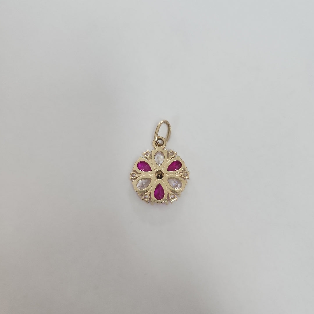DIJE FLOR CIRCONIAS Y PIEDRAS DE COLOR 14K 2.9 GR (NUEVO)