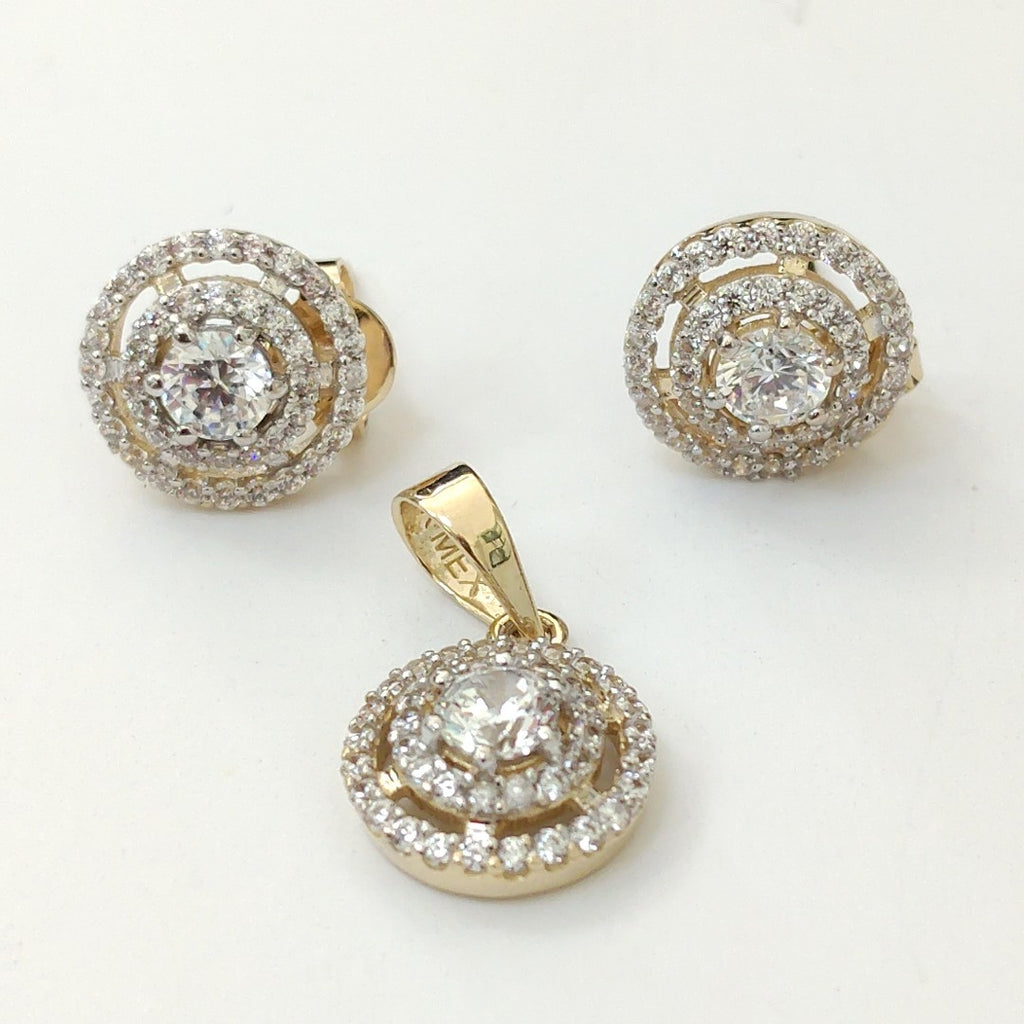 BROQUELES MEDIO ADEREZO BROQUELES Y DIJE C CIRCONIAS 14K 4 GR (NUEVO)