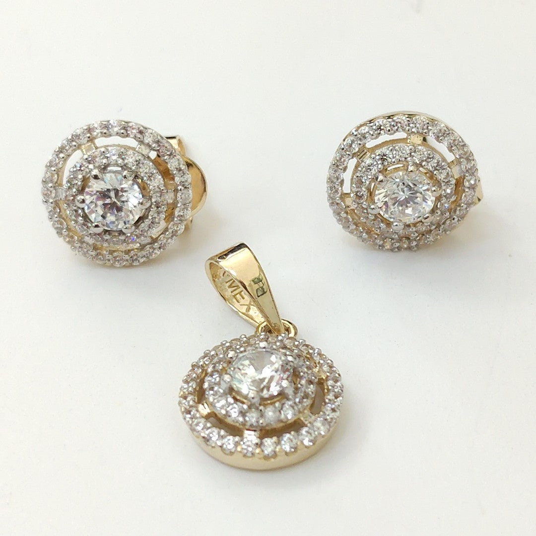 BROQUELES MEDIO ADEREZO BROQUELES Y DIJE C CIRCONIAS 14K 4 GR (NUEVO)
