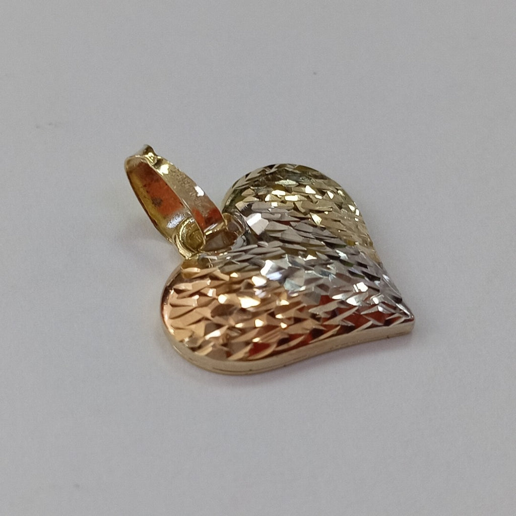 DIJE TEJIDO CORAZON LABRADO COMBINADO 14K 1.2 GR (NUEVO)
