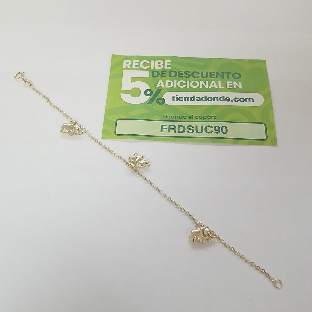 PULSERA ESPECIAL CON DIJES ELEFANTES 10K 18 CM 2.2 GR (NUEVO)