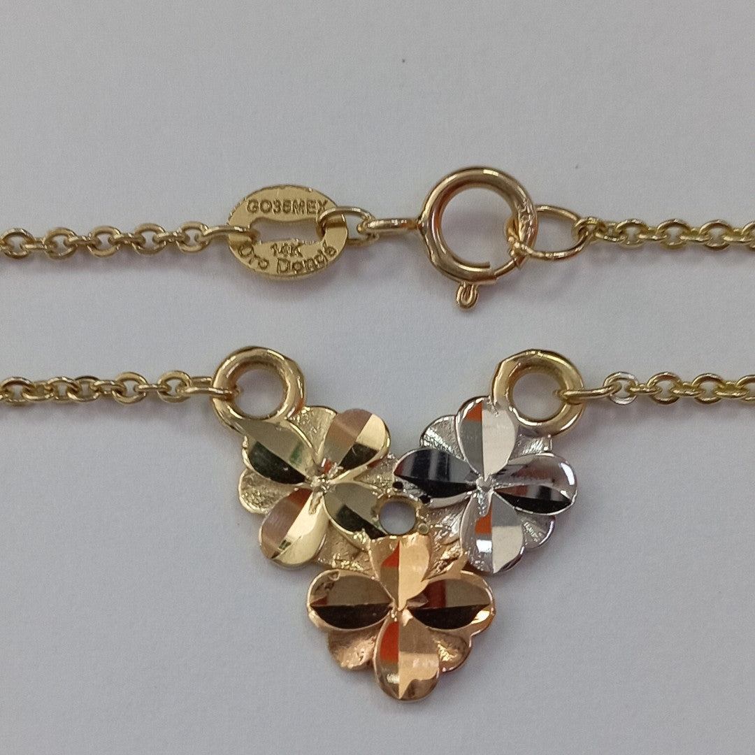 CADENA TEJIDO GARGANTILLA ESPECIAL C FLORES 14K 45 CM 2.9 GR (NUEVO)