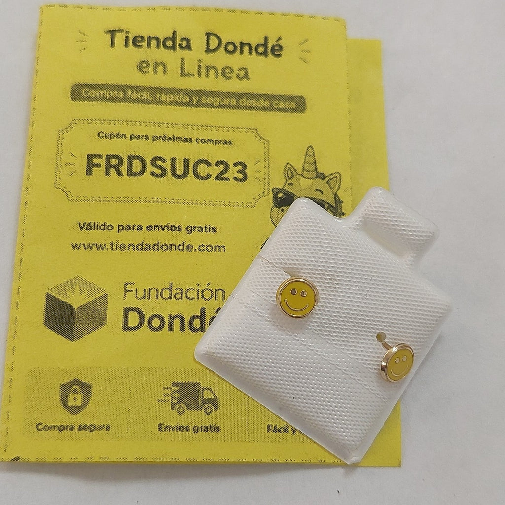 BROQUELES BROQUEL FIG SONRISA ESMALTE AMARILLO 14K 0.2074 GR (NUEVO)