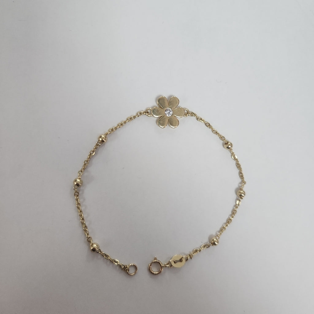 PULSERA TEJIDO ESPECIAL FLOR CON CIRCONIA 14K 18 CM 2.6 GR (NUEVO)
