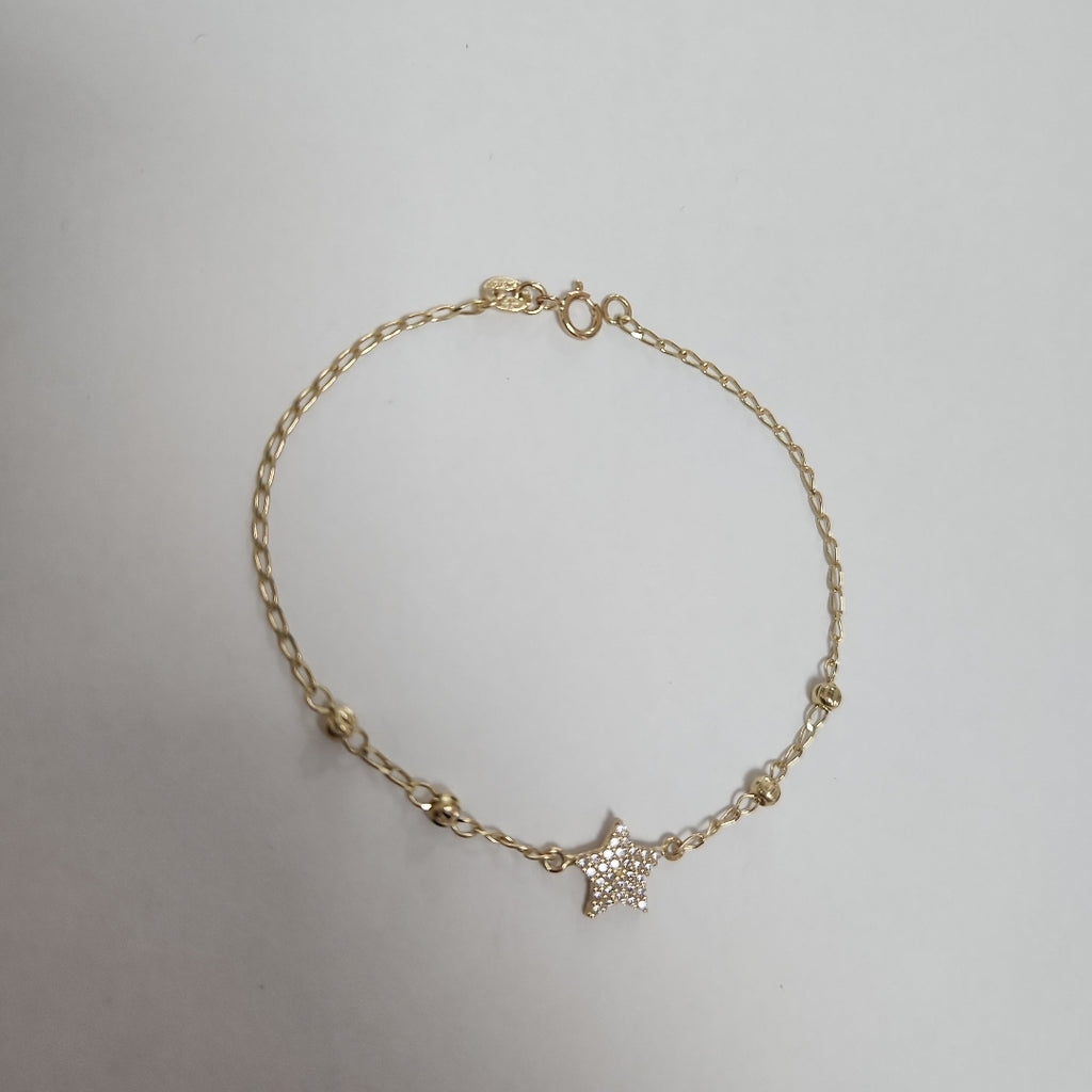 PULSERA ESPECIAL CON ESTRELLA Y CIRCONIAS 14K 18 CM 1.5 GR (NUEVO)