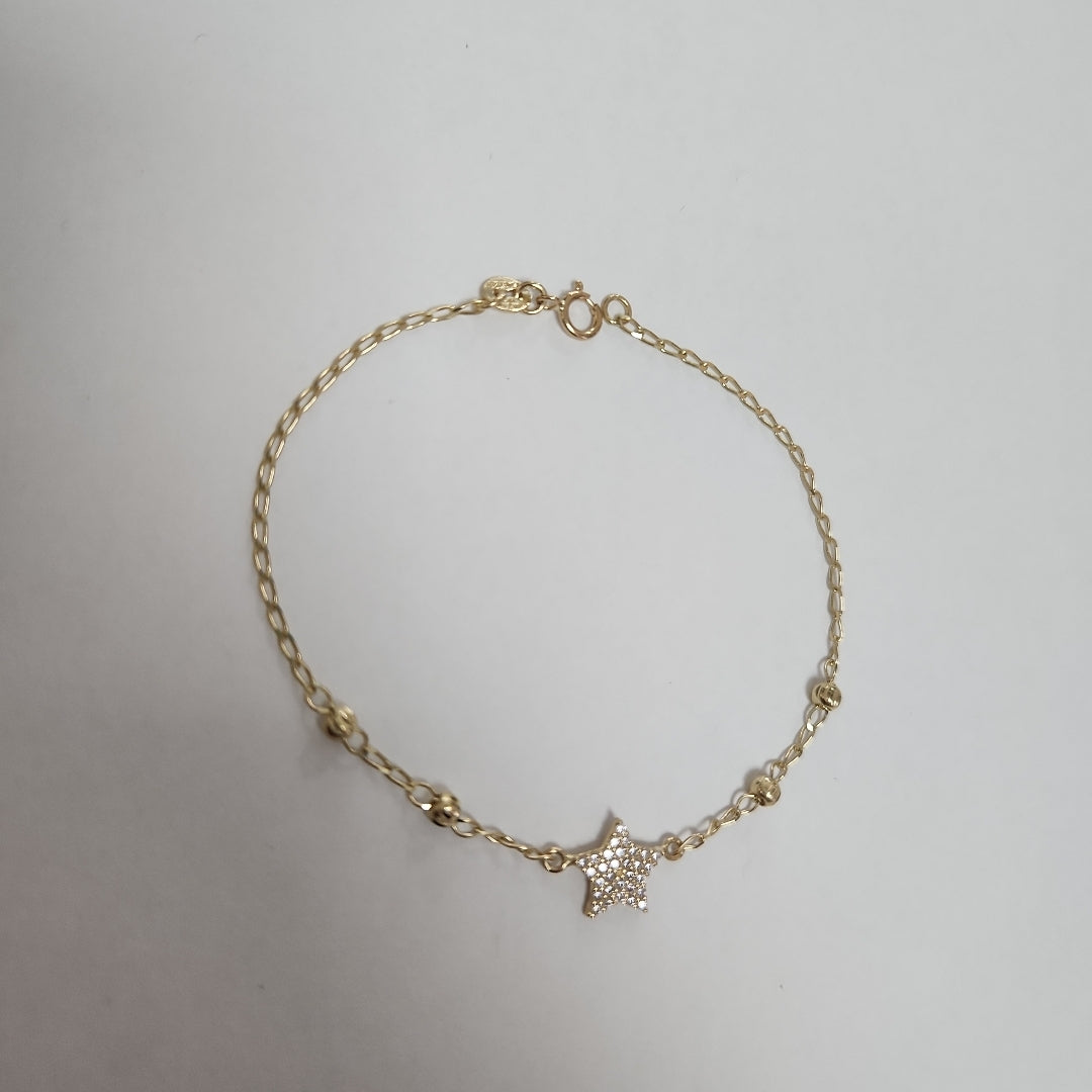PULSERA ESPECIAL CON ESTRELLA Y CIRCONIAS 14K 18 CM 1.5 GR (NUEVO)