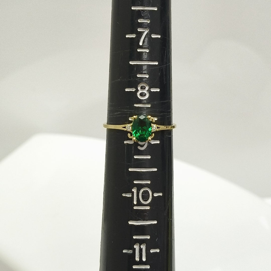 ANILLOS CON CIRCONIAS Y PIEDRA DE COLOR VERDE 14K TALLA 9 1.1 GR (NUEVO)