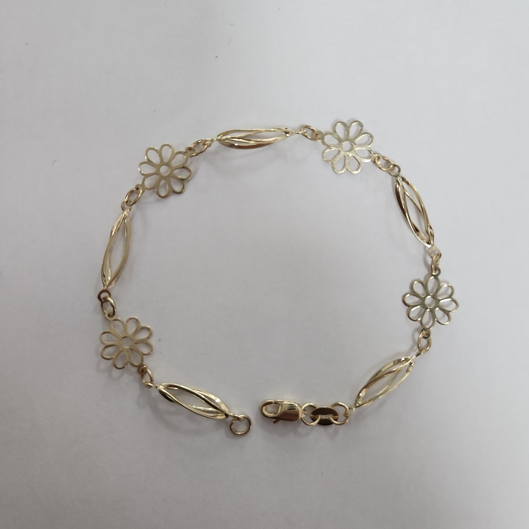 PULSERA ESPECIAL CON FLORES 14K 18 CM 2.5 GR (NUEVO)