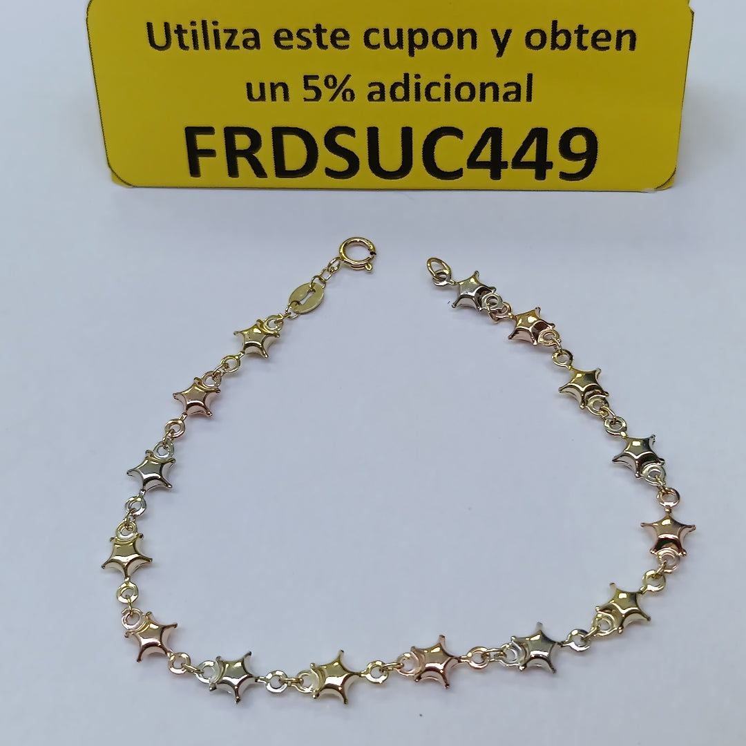 PULSERA TEJIDO ESPECIAL ESTRELLAS COMBINADAS 14K 18 CM 2.2 GR (NUEVO)