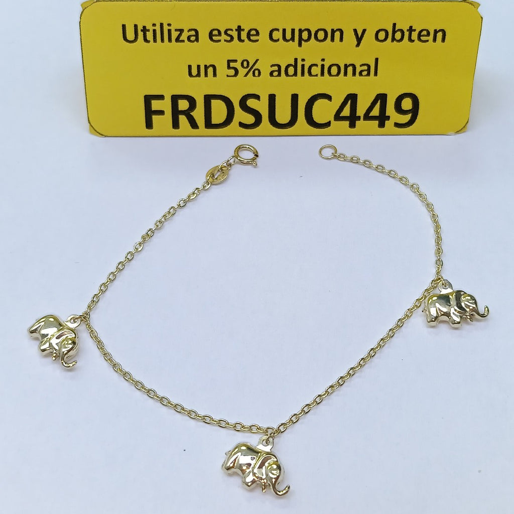 PULSERA ESPECIAL CON DIJES ELEFANTES 10K 18 CM 2.2 GR (NUEVO)