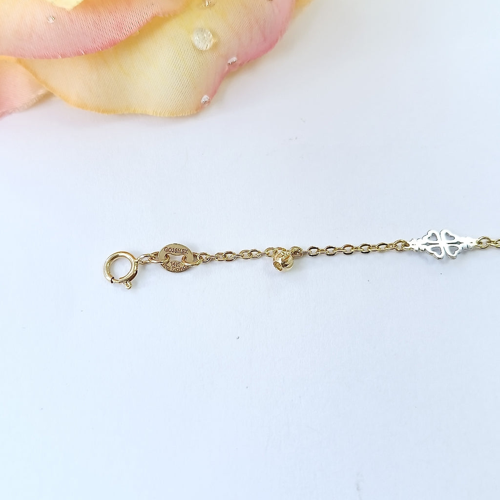 PULSERA ESPECIAL CON TREBOL 14K 18 CM 1.8 GR (NUEVO)
