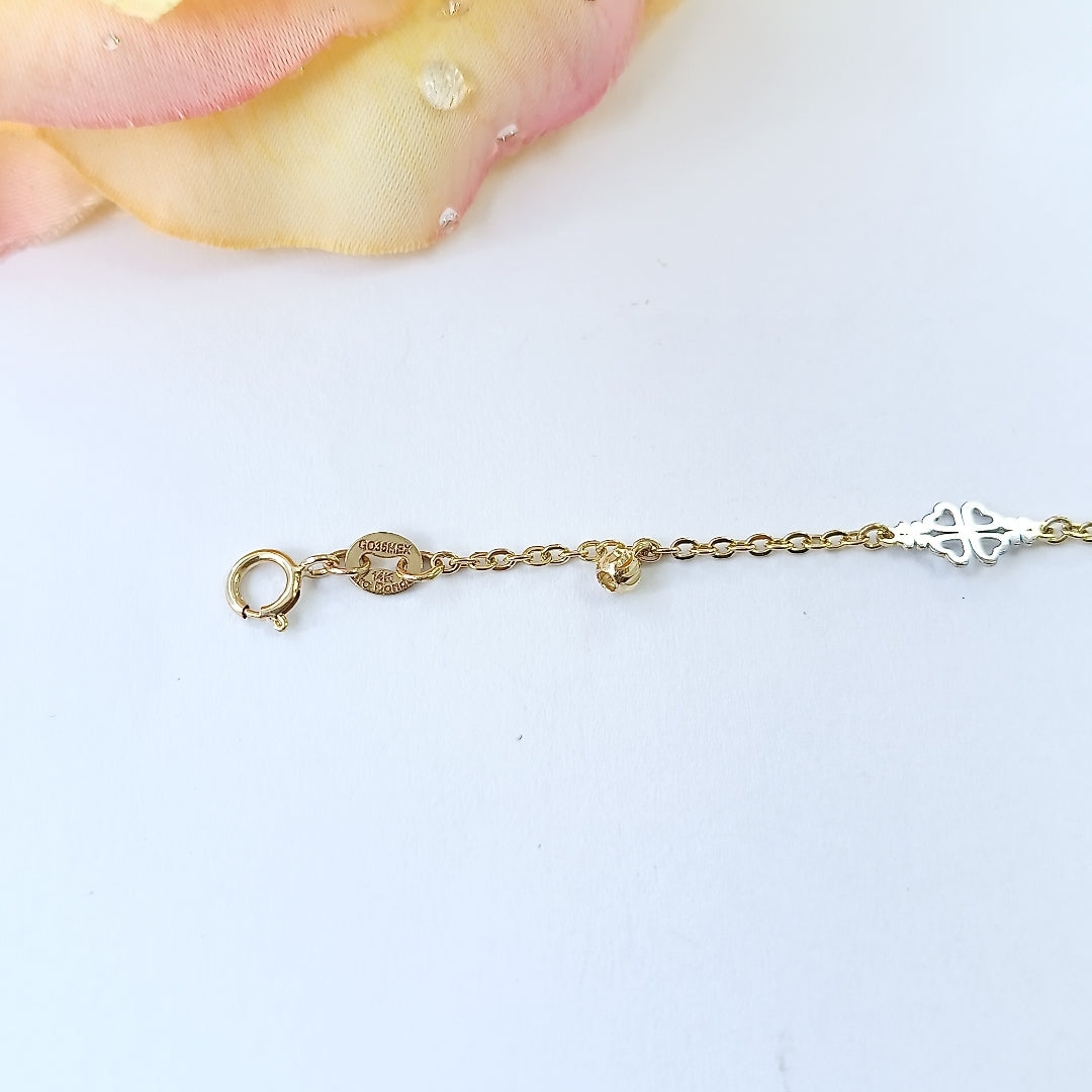 PULSERA ESPECIAL CON TREBOL 14K 18 CM 1.8 GR (NUEVO)