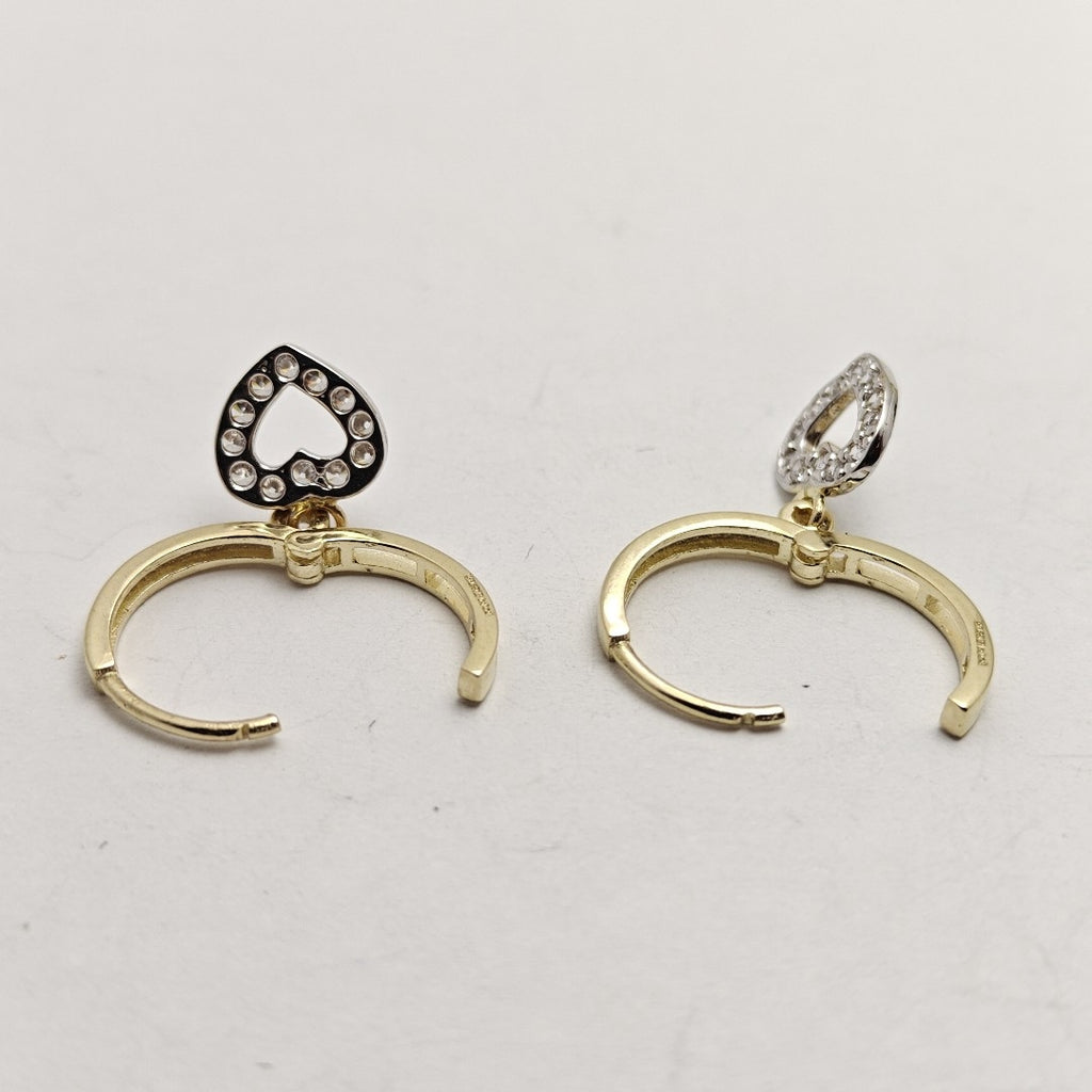ARETES HUGGIES CON DIJE CORAZON Y CIRCONIAS 14K 2.2 GR (NUEVO)