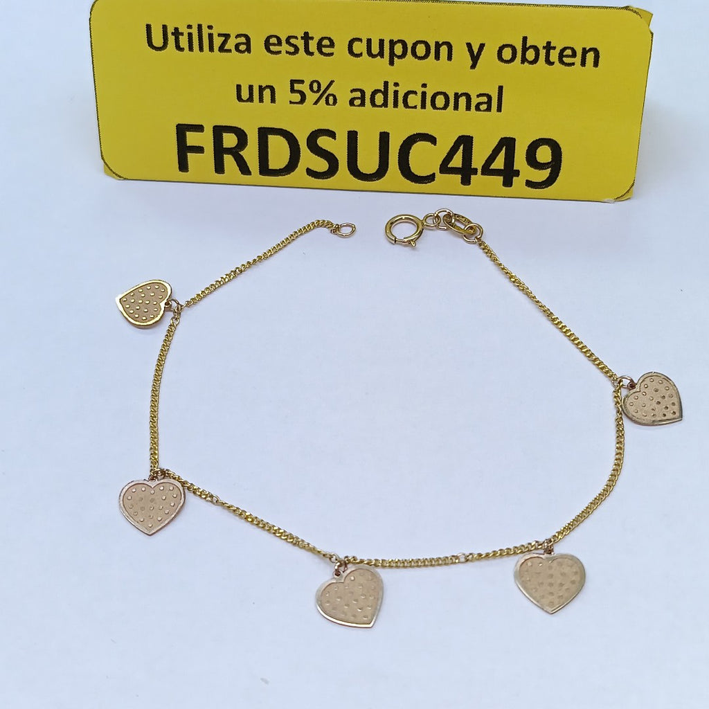 PULSERA ESPECIAL DIJES CORAZONES 10K 18 CM 1.7 GR (NUEVO)