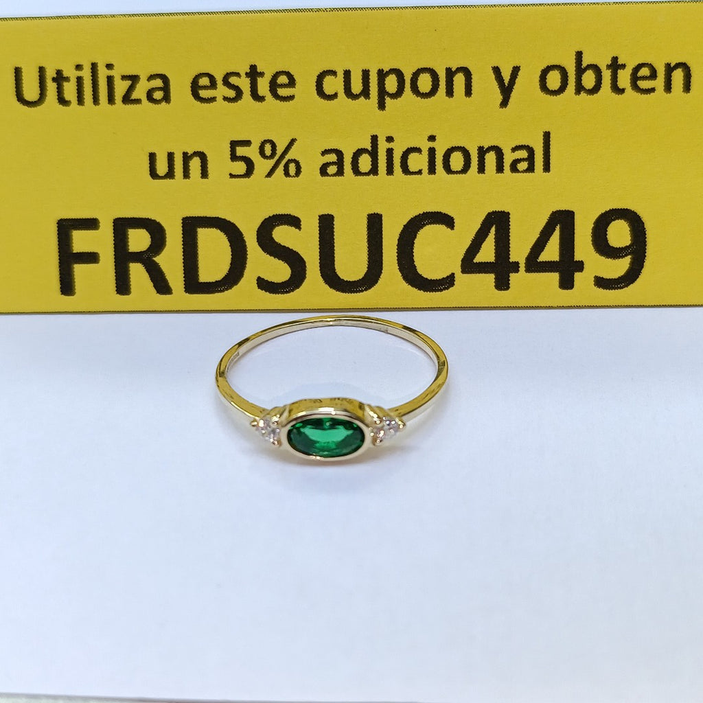 ANILLOS TEJIDO ANILLITO C CIRCONIAS Y PIEDRA VERDE 14K 8 1.2 GR (NUEVO)