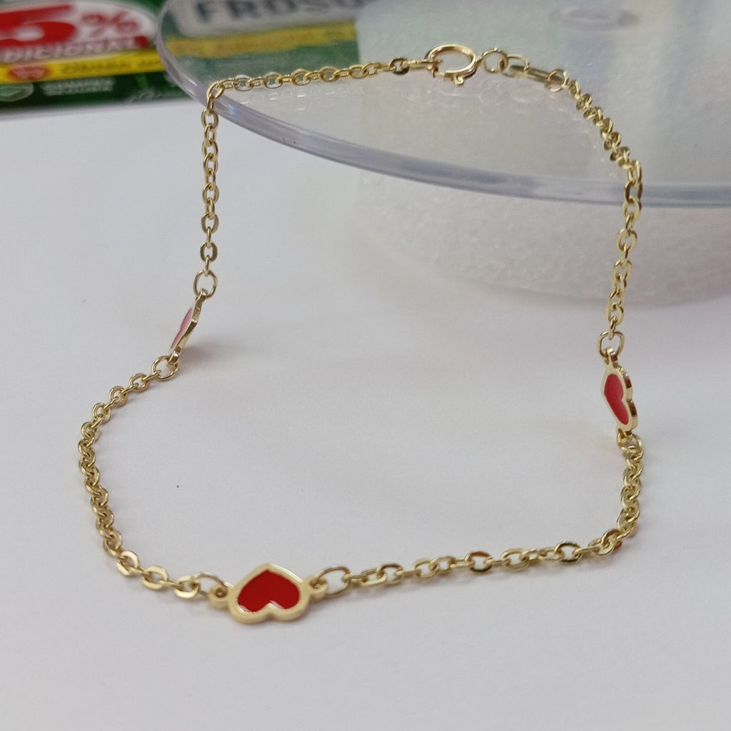 PULSERA ESPECIAL CON CORAZONES 14K 18 CM 1.4 GR (NUEVO)